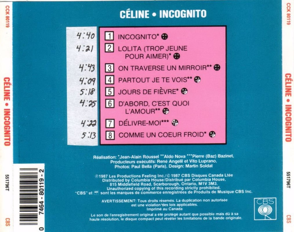 Celine Dion  Incognito : Back